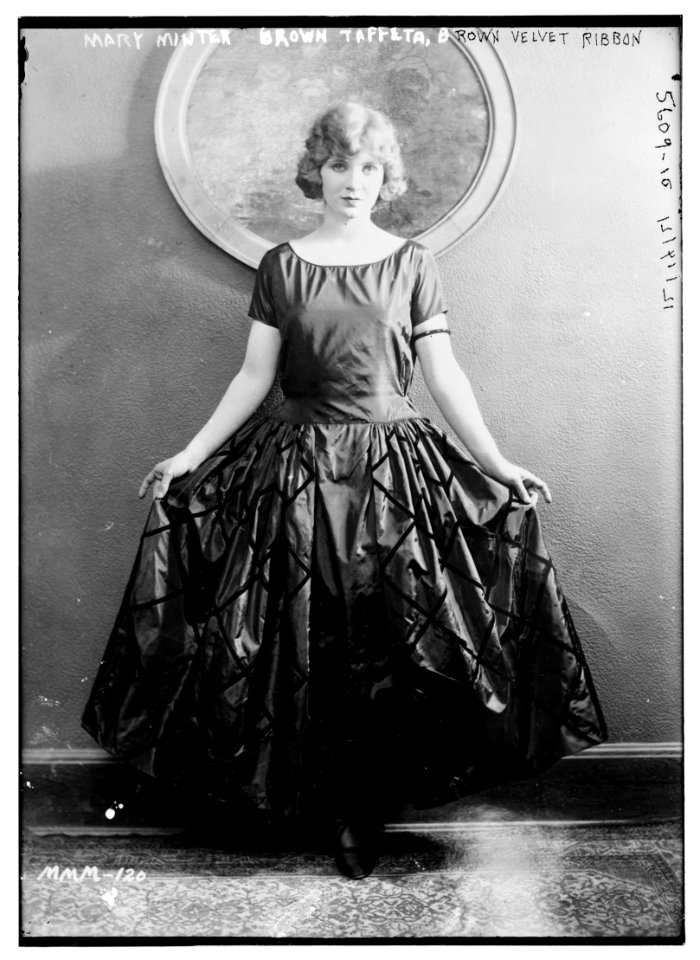 Mary Minter, brown taffeta, brown velvet ribbon LCCN2014713669
