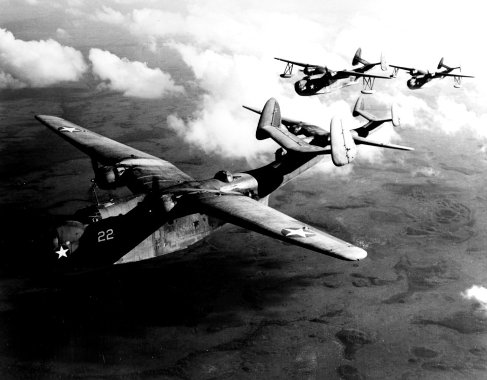 Martin PBM Mariners in flight over the U.S. East Coast, circa in 1943 (NH 85535)