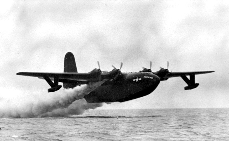 Martin Philippine Mars making rocket-assisted take-off c1946