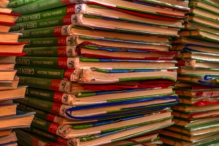 Back to school school books pile photo