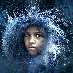 Child composing photomontage