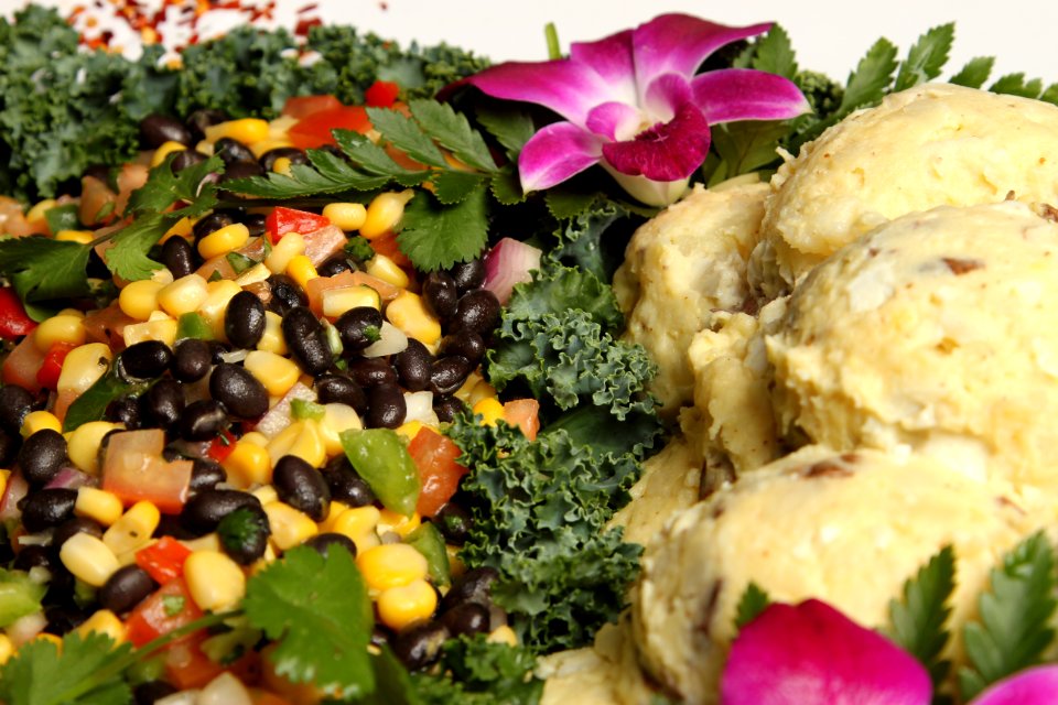 Mashed potatoes and bean salad