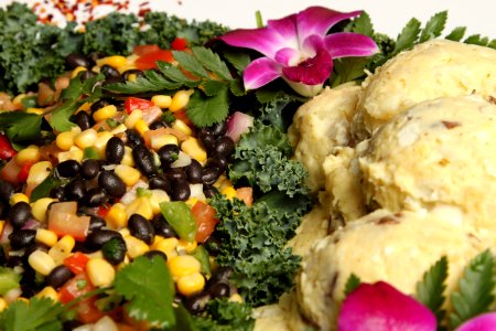 Mashed potatoes and bean salad