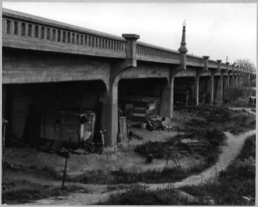 Marysville, Yuba County, California. Another view...of squatter shacks under the D Street Bridge. - NARA - 521735