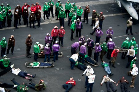 Mass casualty drill on flight deck 130506-N-LP801-092