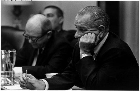 Moods, President Lyndon B. Johnson in Cabinet Room meeting - NARA - 192610