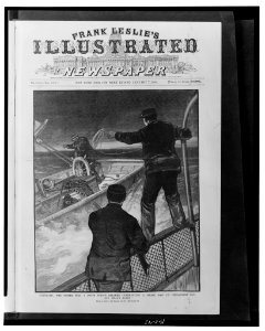 Maryland-The oyster war-A state police steamer overhauling a pirate boat on Chesapeake Bay, off Swan's Point - from a sketch by Frank Adams. LCCN2001695520