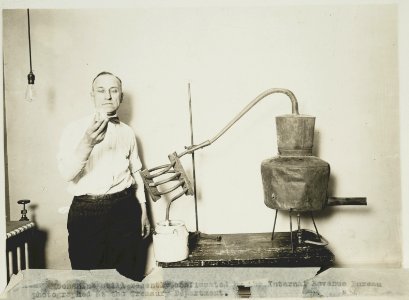 Moonshine still recently confiscated by the Internal Revenue Bureau photographed at the Treasury Department LCCN89706121