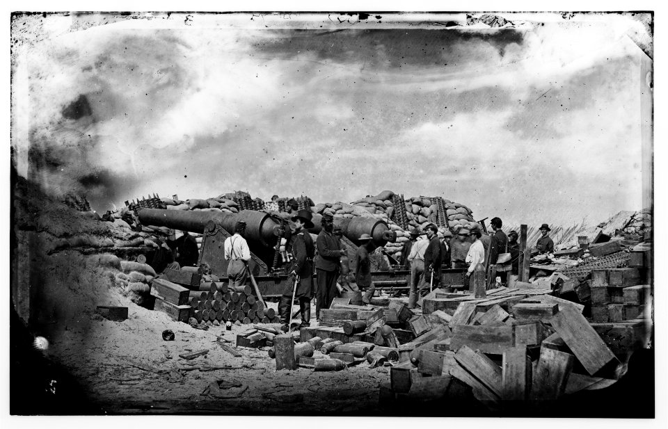 Morris Island, South Carolina. Battery Rosecrans. Three 100-pounder Parrot Rifles. Breaching battery against Fort Sumter LOC cwpb.04734