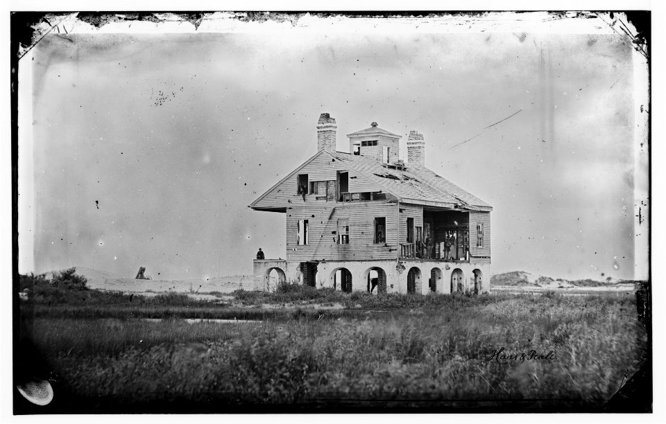 Morris Island, South Carolina. The Beacon House after the struggle for Fort Wagner, July 18, 1863. It was the headquarters of General W.H. Davis of the 104th Pennsylvania and had also been LOC cwpb.04723