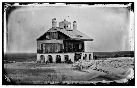 Morris Island, South Carolina. The Beacon House after the struggle for Fort Wagner, July 18, 1863. It was the headquarters of General W.H. Davis of the 104th Pennsylvania and had also been LOC cwpb.04732