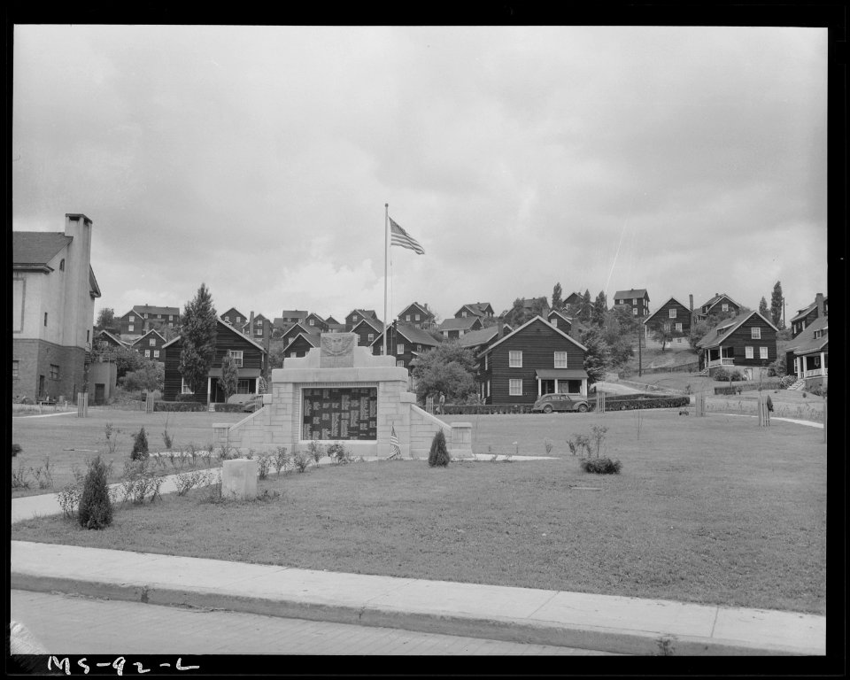 Monument to World War II dead and company housing project. Buckeye Coal Company, Nemacolin Mine, Nemacolin, Greene... - NARA - 540267
