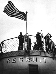 Morning colours aboard USS Recruit (TFG-1) c1988