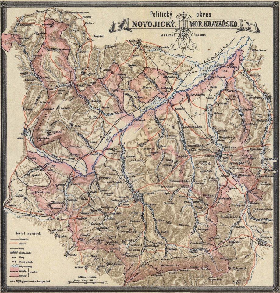 Moravské Kravařsko - 1898 - Political district of Nový Jičín map
