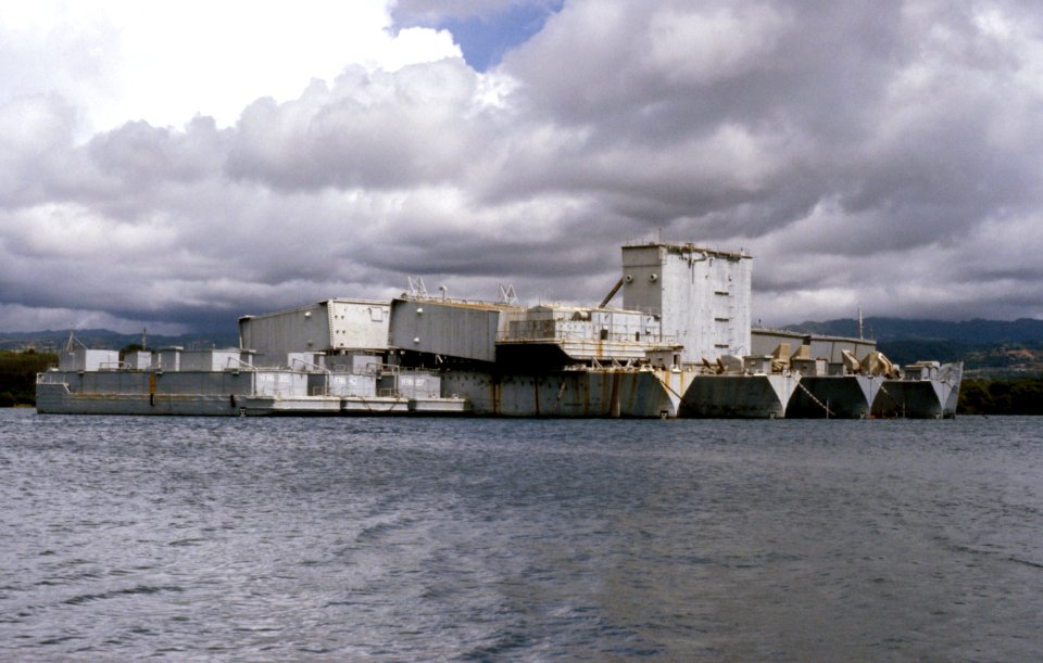 Mothballed US Navy service vessels at Pearl Harbor 1987