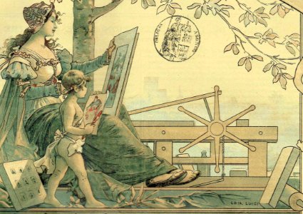 Mother and child art from stock certificate B. Sirven 1901 (cropped)