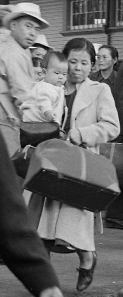 Mother and child detail, Woodland, California. Families of Japanese ancestry leave the station platform to board the train f . . . - NARA - 537810 (cropped)