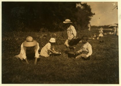 Mother and three children - Roderez family, E. Falmouth, Mass. James - 8 years; Manuel 5; Marion, the baby, 4. They pick 28 measures a day. Mother says, 'We can't pick fast cause the baby is LOC nclc.00184