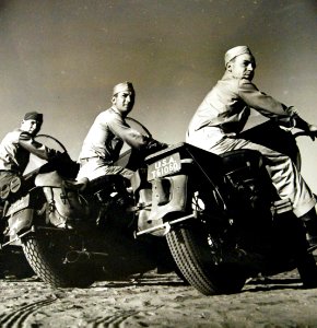 Motorcycle couriers await call during Tripartite Conferences in Cairo, Egypt, 1943 (23773209874)