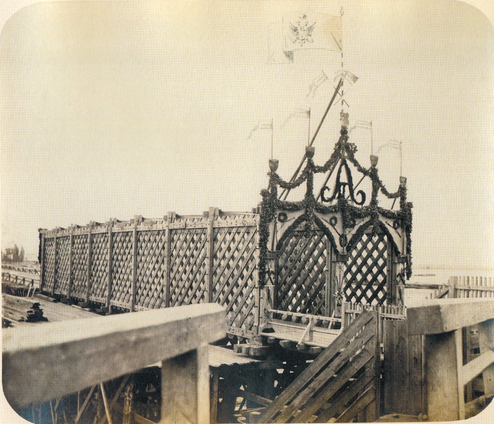Most Kierbedzia Tymczasowy most drewniany w dniu położenia kamienia węgielnego 1860 a