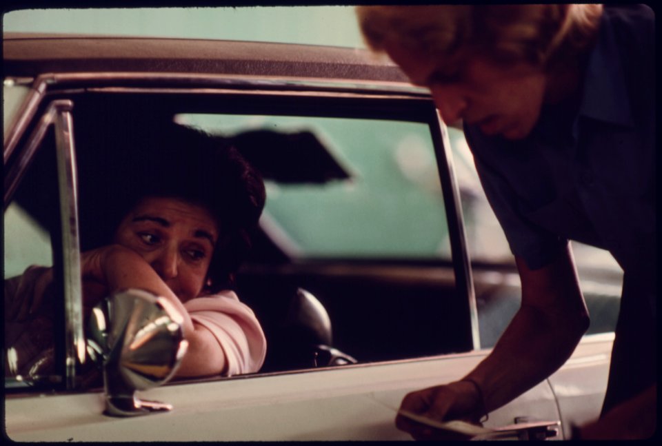 Motorist Receives the Bad News That Her Car Has Failed the Test an Auto Emission Inspection Station in Norwood, Ohio...08-1975 (4265783179)
