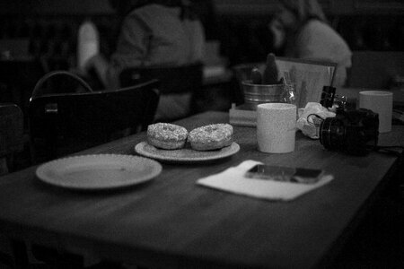 Plate cup doughnuts photo