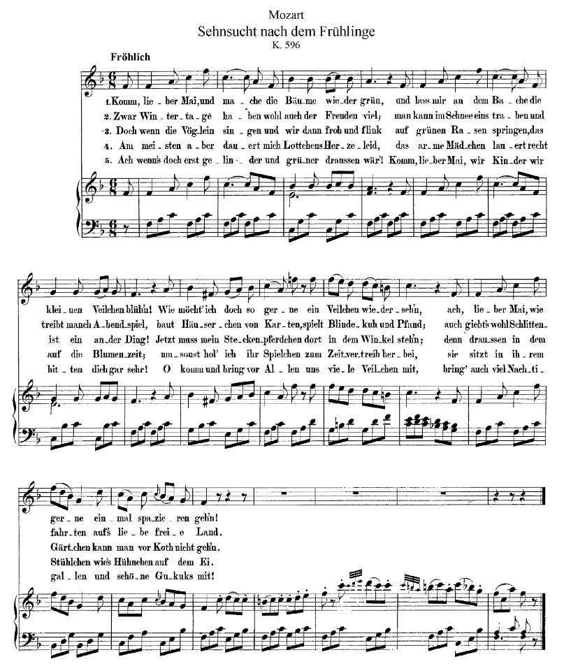 Mozart, Sehnsucht nach dem Frühling (KV 596)