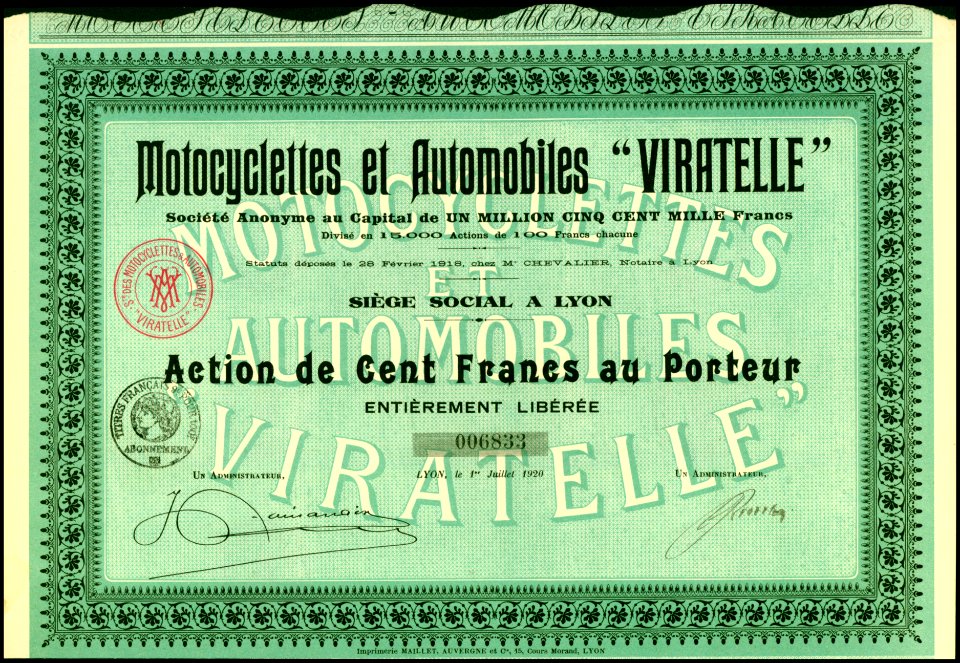Motocyclettes et Automobiles Viratelle 1920