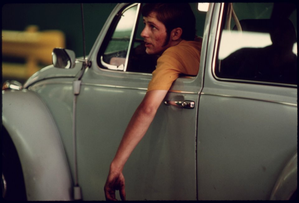 Motorist with Grimy Hands Leads to the Belief He Has Been Working on His Car Prior to Bringing It to an Auto Emission Inspection Station at Norwood, Ohio...09-1975 (4265784111)