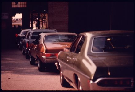 Motorists in Line at the Safety Lane at an Auto Emission Inspection Station in Downtown Cincinnati, Ohio...09-1975 (4265787059)