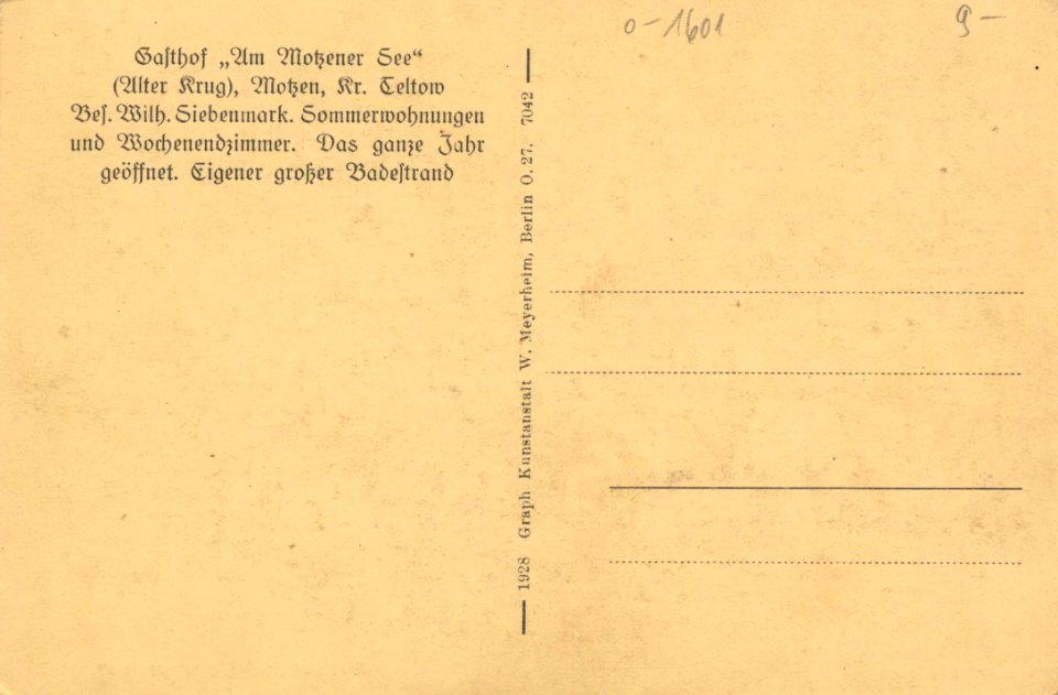 Motzen, Brandenburg - Gasthof Am Motzener See (back) (Zeno Ansichtskarten)