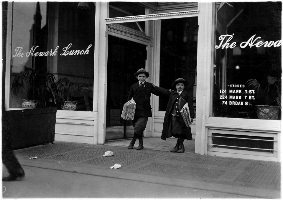 Max Schwartz, 8 years old, and Jacob Schwartz, sells until 10 P.M. sometimes. Newark, N.J. - NARA - 523244