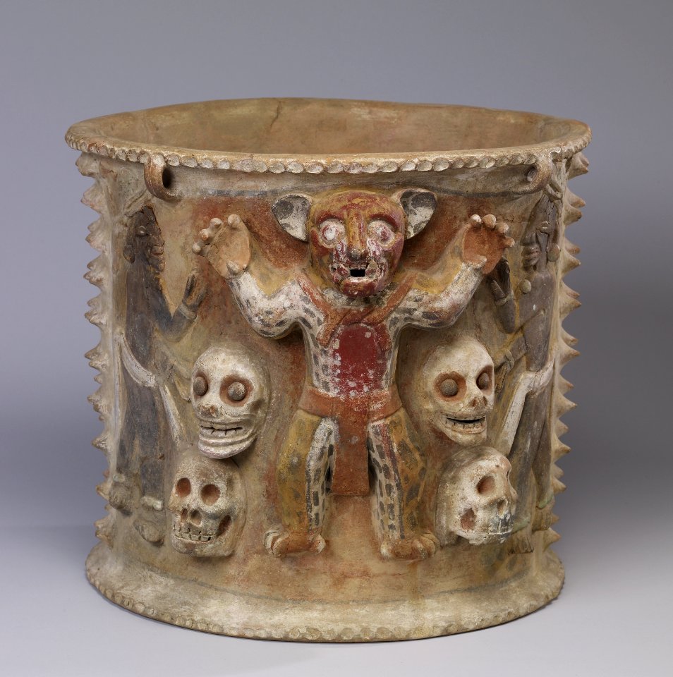 Mayan - Polychrome Figural Urn with Jaguars and Skulls - Walters 482818