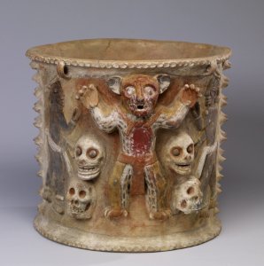 Mayan - Polychrome Figural Urn with Jaguars and Skulls - Walters 482818 photo
