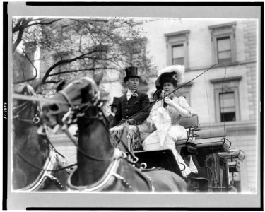 Mr. and Mrs. Goadby Loew riding in carriage; pose no. 1 LCCN92503807