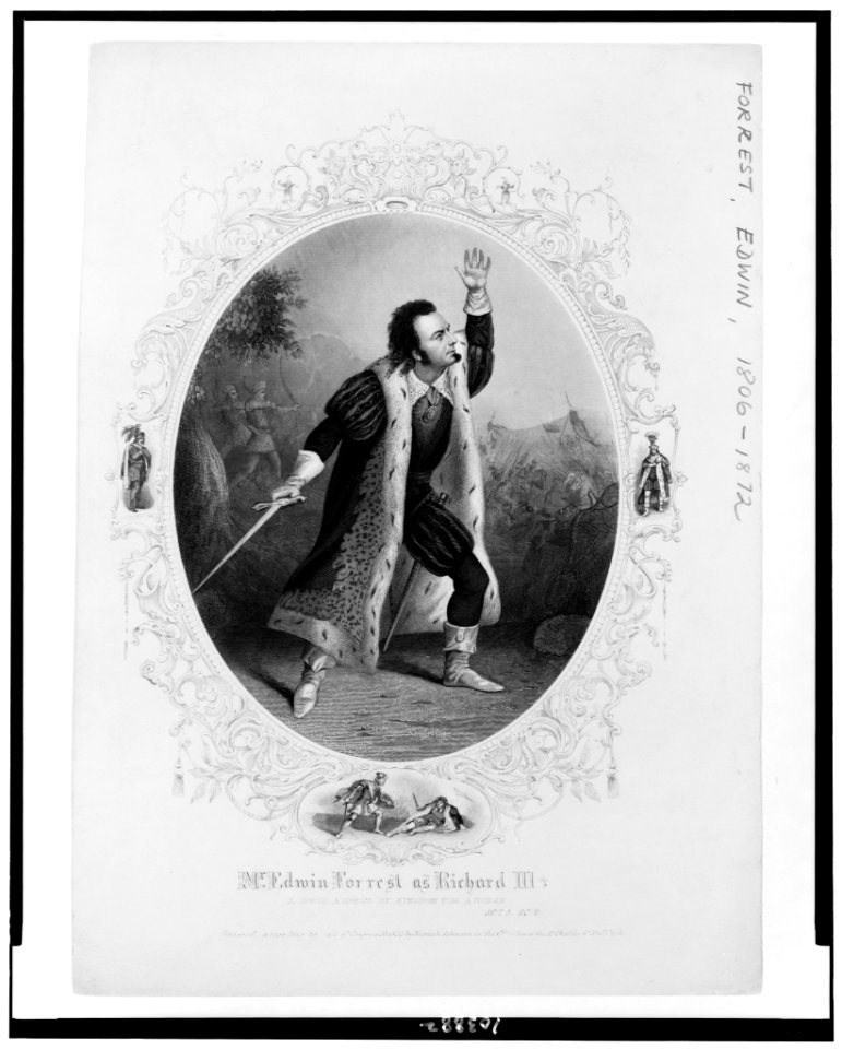 Mr. Edwin Forrest as Richard III. A horse, a horse, my kingdom for a horse. Act 5, Sc. 2 LCCN91789012