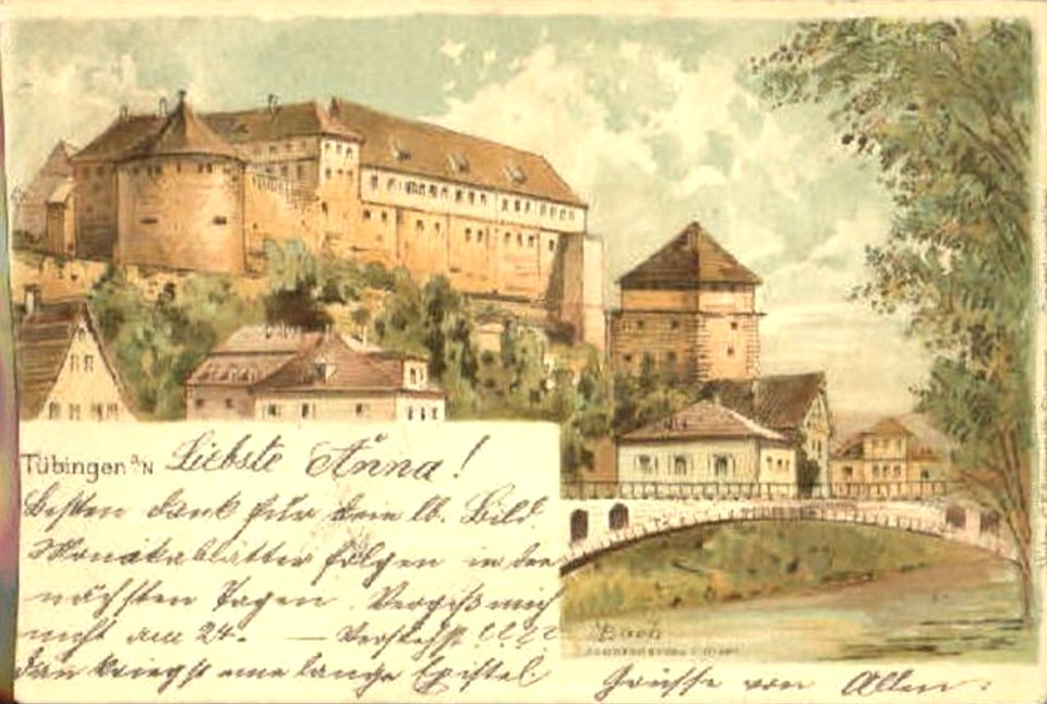 Max Bach - Hohentübingen und Alleenbrücke (AK 1898)