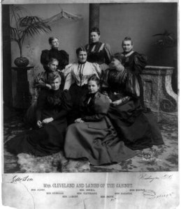 Mrs. (Grover) Cleveland and ladies of the cabinet. Mrs. Richard Olney, Mrs. Walter Quinton Gresham, Mrs. Lamont, Mrs. Wm. Bissell, Mrs. Cleveland, Mrs. Hoke Smith, Mrs. John Griffin LCCN2005686747