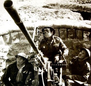 May 1942, a Free French anti-aircraft crew are using a captured Italian Breda 20mm. anti-aircraft gun