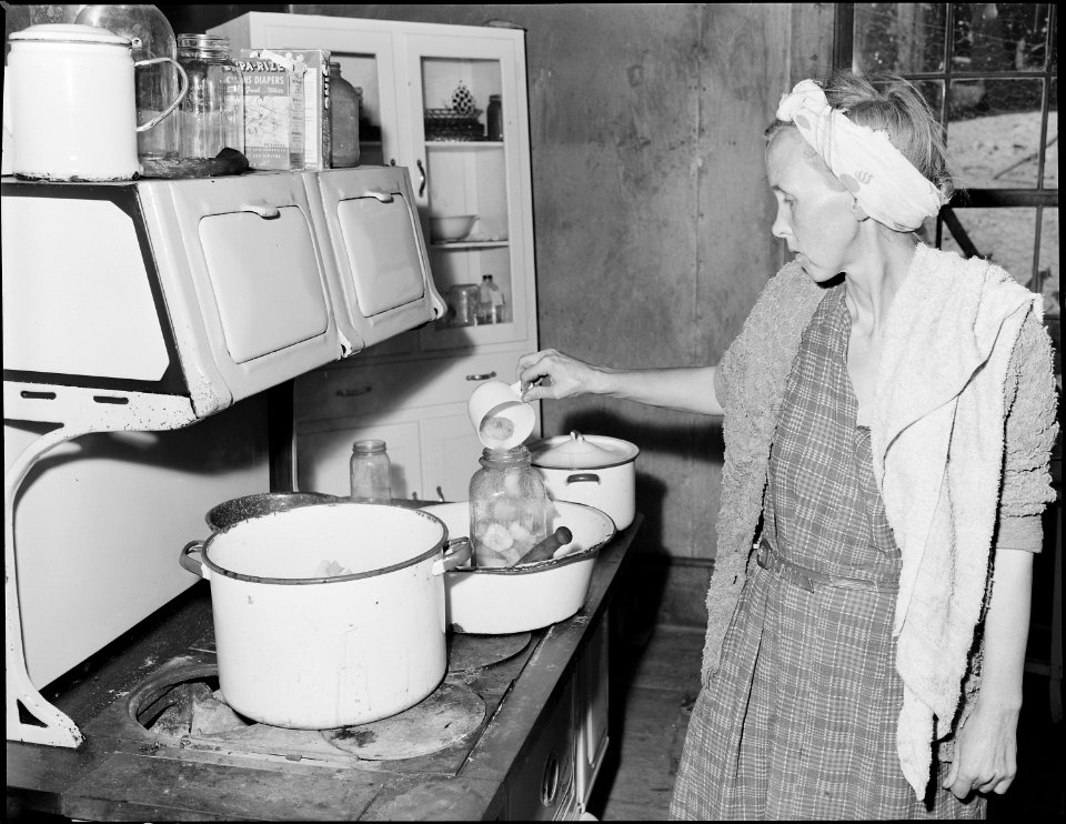 Mrs. Bill Daniels, wife of a miner, canning pears. Panther Red Ash Coal Corporation, Douglas Mine, Panther, McDowell... - NARA - 541000