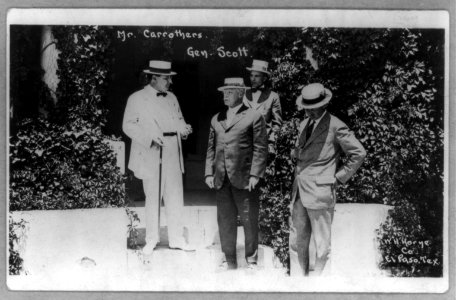 Mr. Carrothers and General Scott standing in a garden with two other men LCCN2005691633