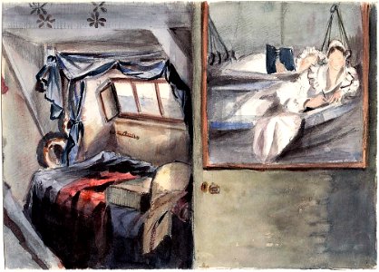 Mrs. Ellice and Miss Balfour Reflected in the Looking Glass of their Cabin on Board the H.M.S. Hastings