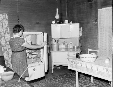 Mrs. Clay Hearl, wife of miner who has worked fourteen years for this company, they and their three children have... - NARA - 540718