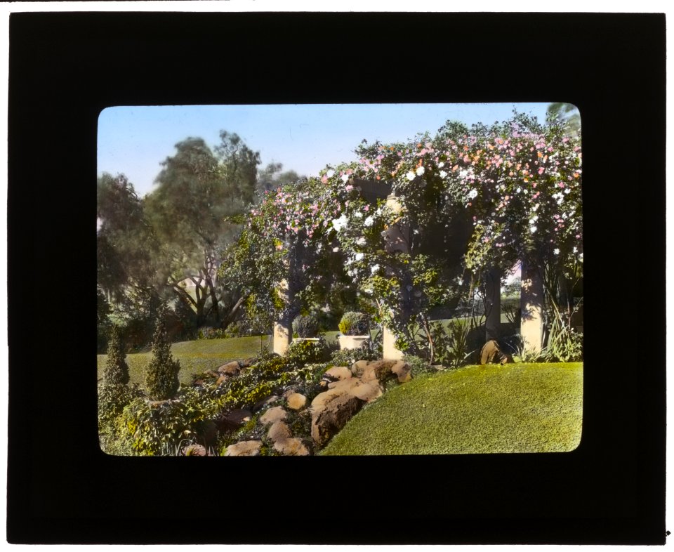 Mrs. Francis Lemoine Loring house, 700 South San Rafael Avenue, San Rafael Heights, Pasadena, California. Bougainvillea pergola from flower garden to house LCCN2007684854