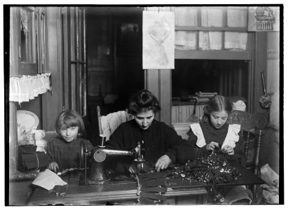 Mrs. Finkelstein, 127 Monroe St. Bessie (age 13), Sophie (age 7). Girls attend school. Making garters for Liberty Garter works, 413 Broadway. Mother , a widow, earns 75 cents a day by LOC nclc.05348