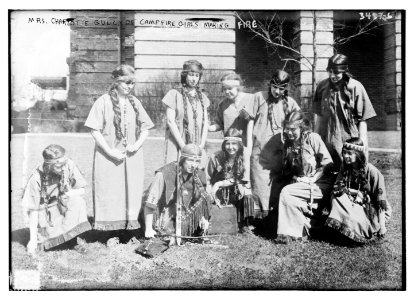 Mrs. Charlotte Gulick of Campfire Girls making fire LCCN2014699098