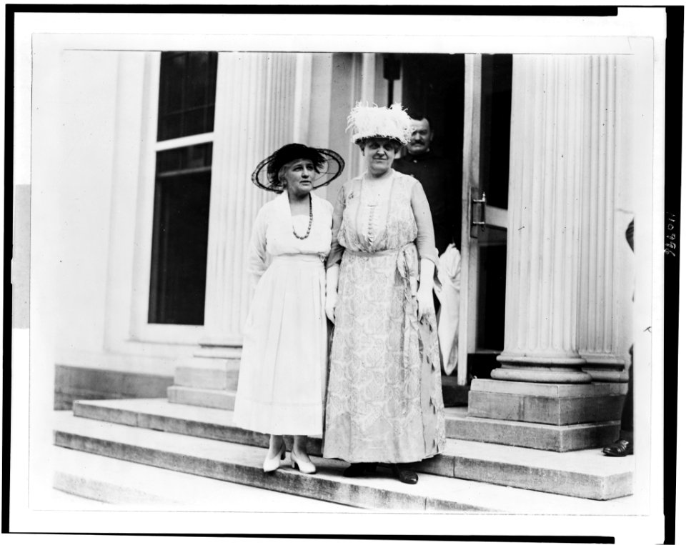 Mrs. Helen Gardener and Mrs. Carrie Chapman Catt leaving the White House LCCN94506345