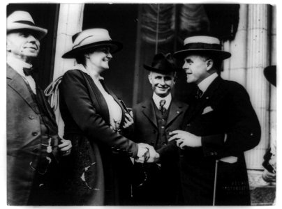 Mrs. James Rector of Columbus, Ohio consulting with W.D. Jameson on the suffrage amendment in the Tennessee legislature, with Miss Anita Pollitzer of Charleston, S.C., and Miss Sue White of LCCN91787240 photo