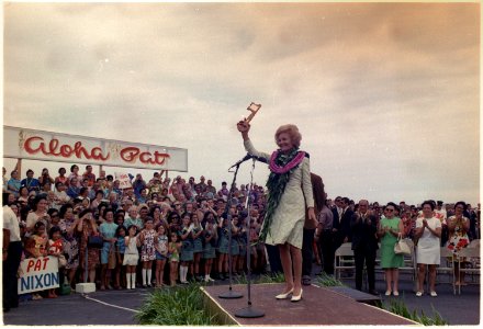 Mrs. Nixon being given the key to the city of Hilo, Hawaii - NARA - 194449 photo