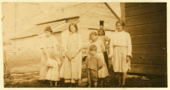Mrs. Paul Saunders and her children. They run the farm of over 100 acres with the help of two hired men. See Hine Report, Rural Child Labor, August 1915. LOC nclc.00312